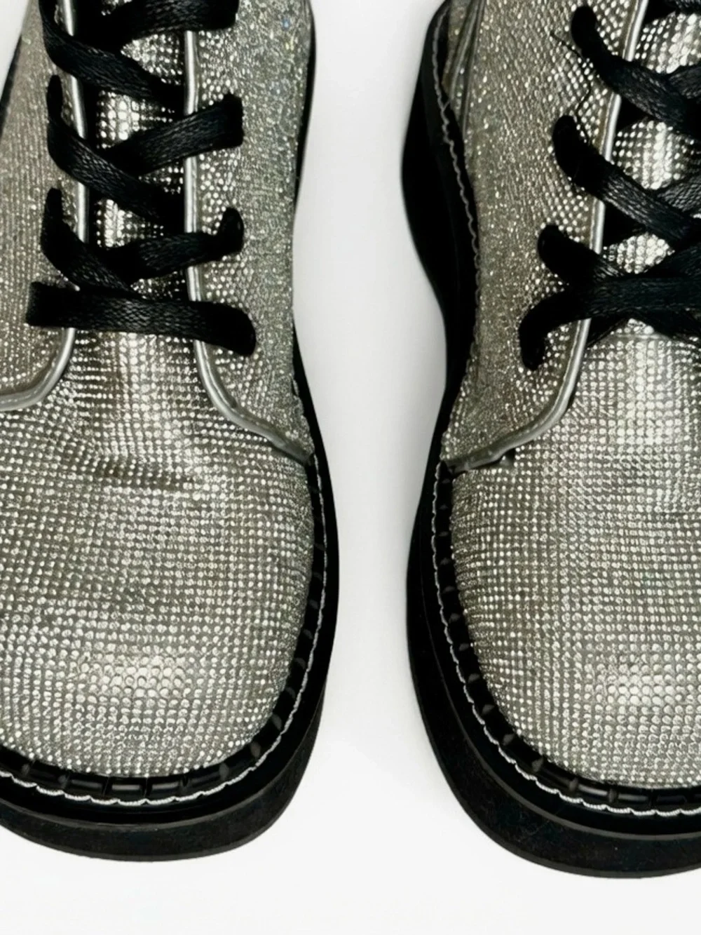 Demonia Emily-362 Silver Rhinestone Platform Combat Boots